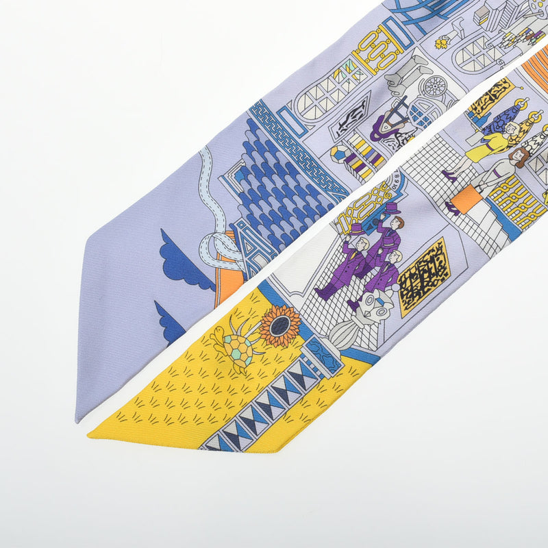 HERMES エルメス ツイリー LA MAISON DES CARRES ブルーパール/ブルー/ジョーヌドール レディース シルク100％ スカーフ Aランク 中古 銀蔵