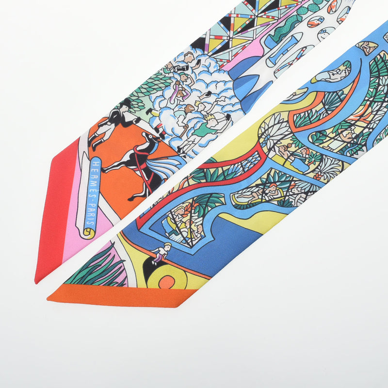 HERMES エルメス ツイリー EXPOSITION UNIVERSELLE  万国博覧会 ローズ/ヴェール/マルチカラー レディース シルク100％ スカーフ Aランク 中古 銀蔵