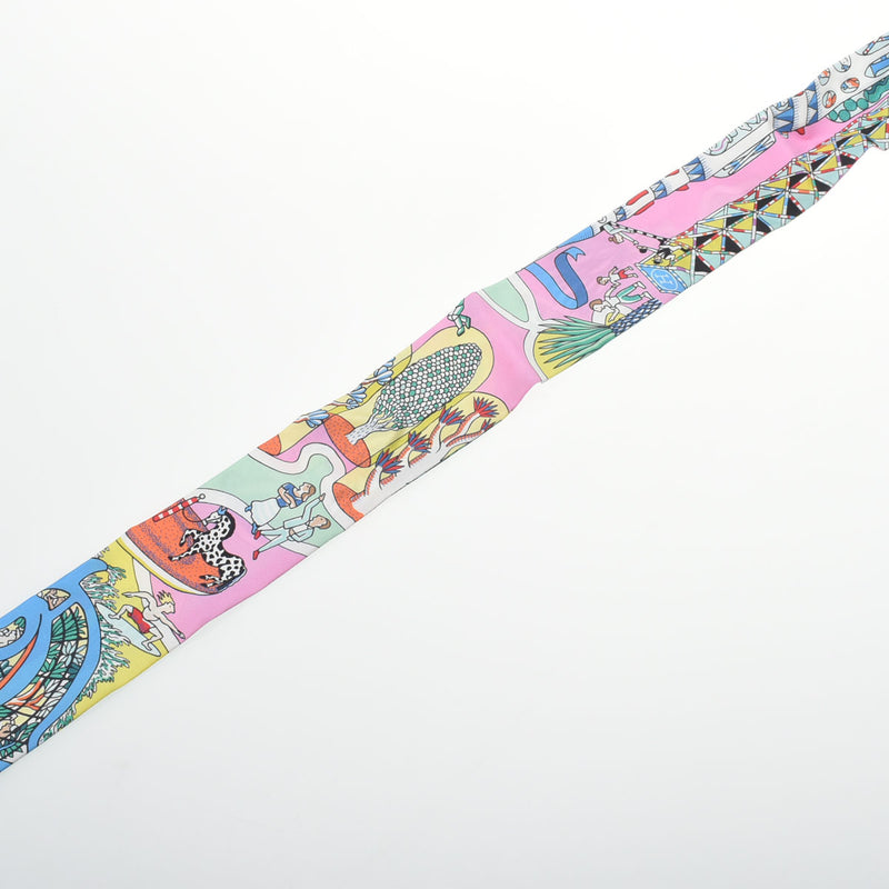 HERMES エルメス ツイリー EXPOSITION UNIVERSELLE  万国博覧会 ローズ/ヴェール/マルチカラー レディース シルク100％ スカーフ Aランク 中古 銀蔵