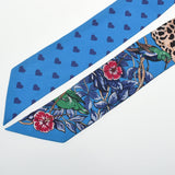 HERMES エルメス ツイリー JUNGLE LOVE LOVE ブルージタンヌ/グリブルーテ/ブラン レディース シルク100％ スカーフ Aランク 中古 銀蔵