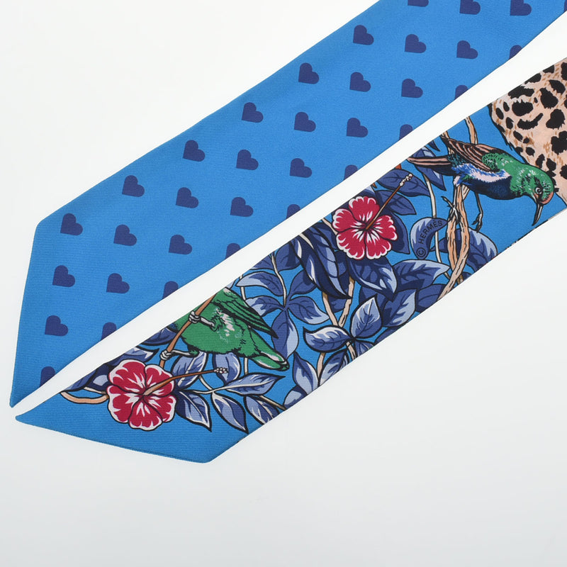 HERMES エルメス ツイリー JUNGLE LOVE LOVE ブルージタンヌ/グリブルーテ/ブラン レディース シルク100％ スカーフ Aランク 中古 銀蔵