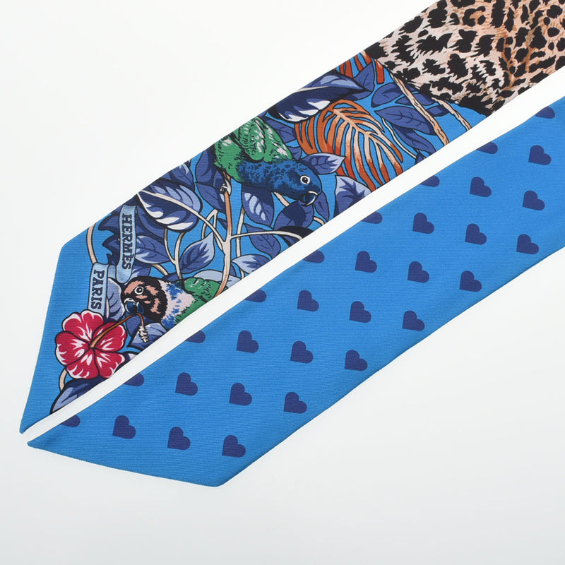 HERMES エルメス ツイリー JUNGLE LOVE LOVE ブルージタンヌ/グリブルーテ/ブラン レディース シルク100％ スカーフ Aランク 中古 銀蔵