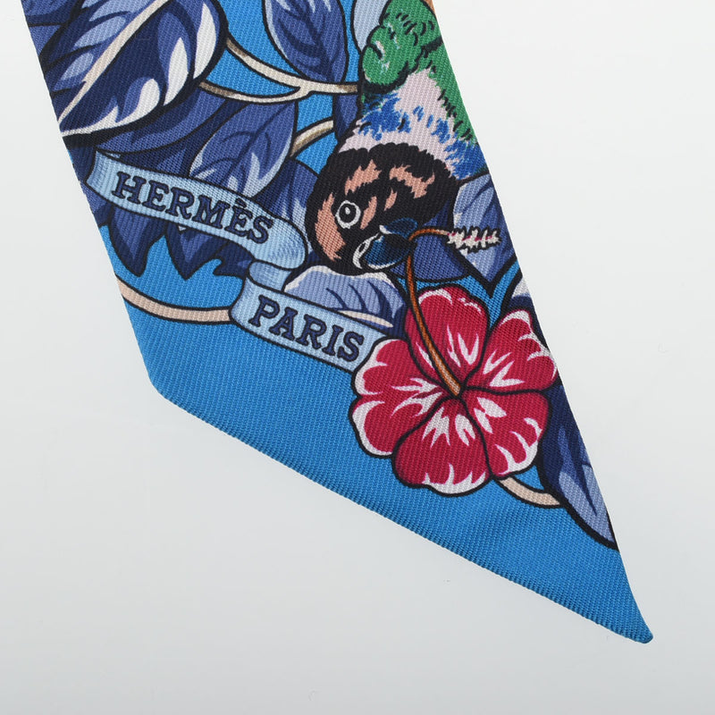 HERMES エルメス ツイリー JUNGLE LOVE LOVE ブルージタンヌ/グリブルーテ/ブラン レディース シルク100％ スカーフ Aランク 中古 銀蔵