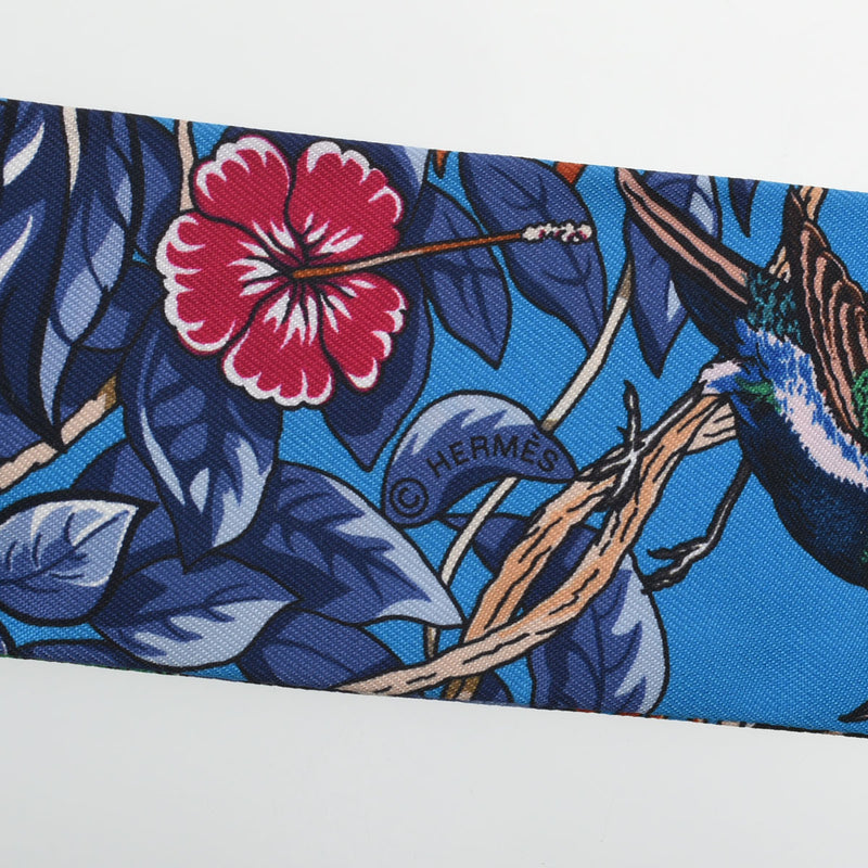 HERMES エルメス ツイリー JUNGLE LOVE LOVE ブルージタンヌ/グリブルーテ/ブラン レディース シルク100％ スカーフ Aランク 中古 銀蔵
