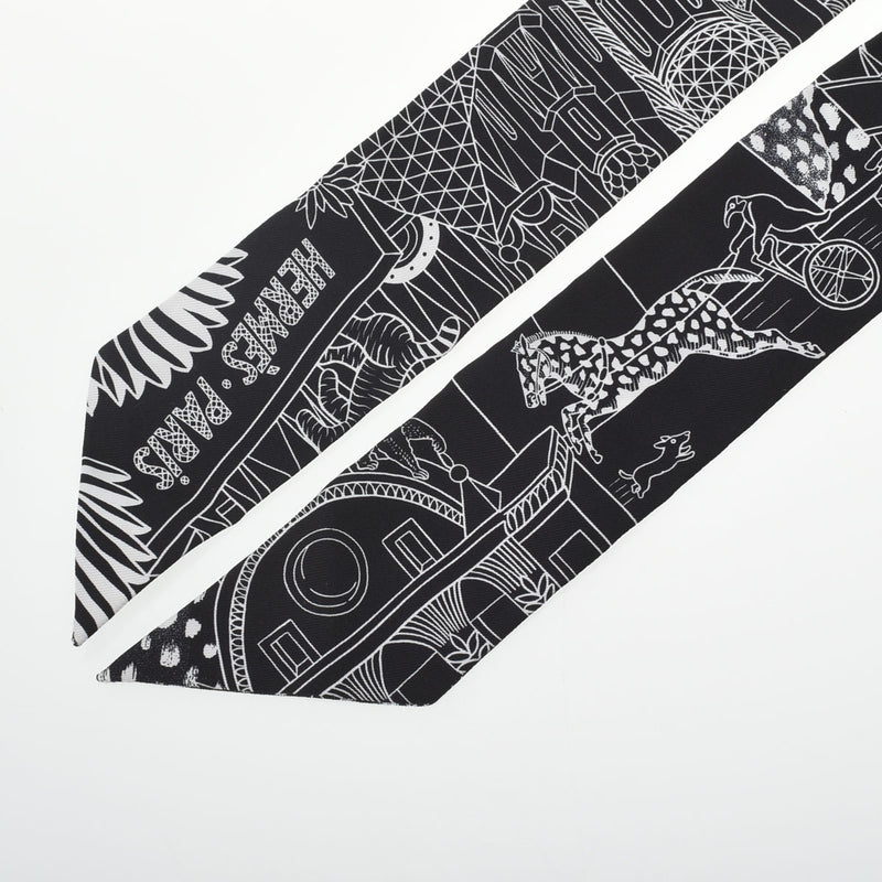 HERMES エルメス ツイリー JUNGLE LOVE RAINBOW グリス/ブラック/ホワイト レディース シルク100％ スカーフ Aランク 中古 銀蔵