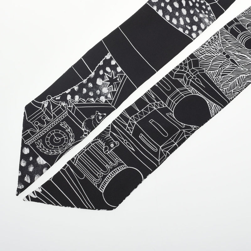 HERMES エルメス ツイリー JUNGLE LOVE RAINBOW グリス/ブラック/ホワイト レディース シルク100％ スカーフ Aランク 中古 銀蔵