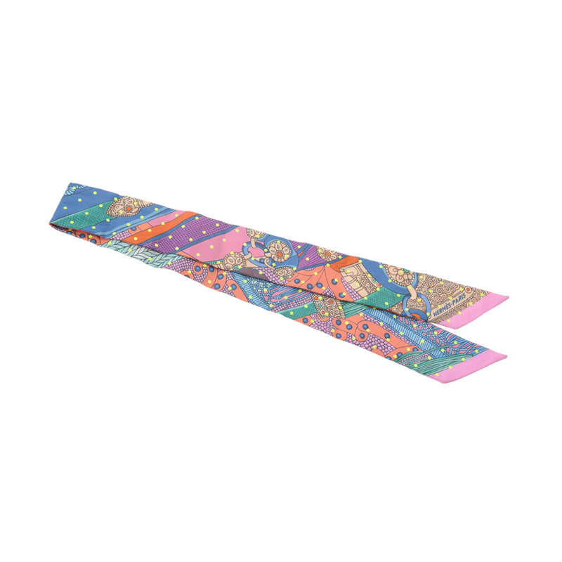 HERMES エルメス ツイリー SELLE DE DIGNITAIRE 高官の鞍 ローズ/サーモン/ヴェール レディース シルク100％ スカーフ Aランク 中古 銀蔵