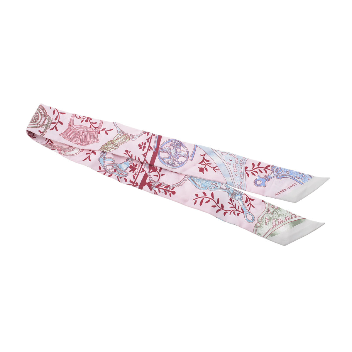 ☆美品☆ エルメス スカーフ ツイリー 鐙リミックス ローズペール/ボルドー エルメスツイリー ETRIERS REMIX 鐙 ローズペール/ボルドー/グリペール