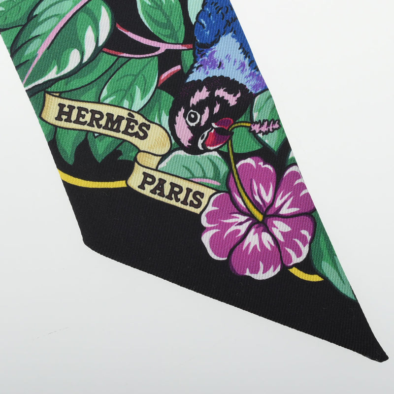 HERMES エルメス ツイリー JUNGLE LOVE LOVE ブラック/ヴェール/ローズヴィフ レディース シルク100％ スカーフ Aランク 中古 銀蔵