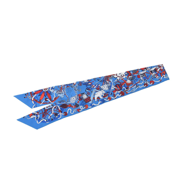 HERMES エルメス ツイリー LA FOLLE PARADE ブルージタン/ルージュ/ブラン レディース シルク100％ スカーフ Aランク 中古 銀蔵