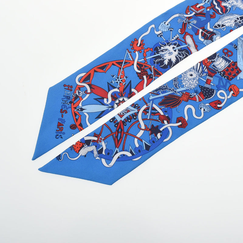 HERMES エルメス ツイリー LA FOLLE PARADE ブルージタン/ルージュ/ブラン レディース シルク100％ スカーフ Aランク 中古 銀蔵