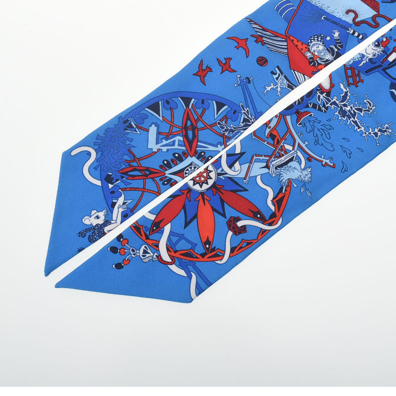 HERMES エルメス ツイリー LA FOLLE PARADE ブルージタン/ルージュ/ブラン レディース シルク100％ スカーフ Aランク 中古 銀蔵