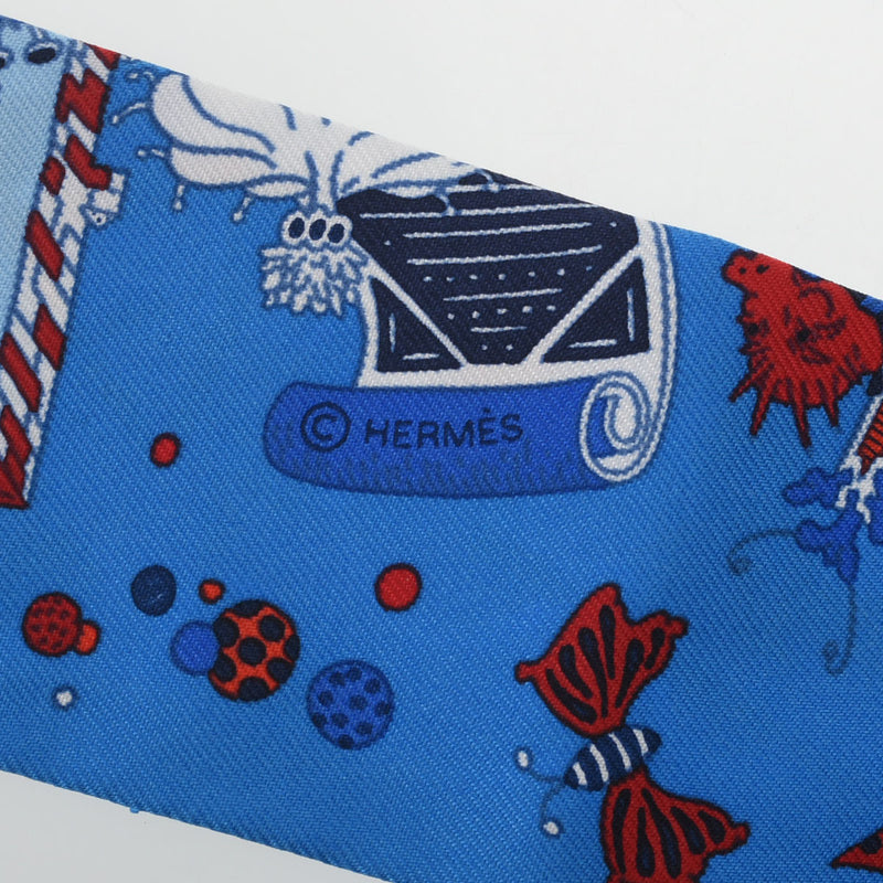 HERMES エルメス ツイリー LA FOLLE PARADE ブルージタン/ルージュ/ブラン レディース シルク100％ スカーフ Aランク 中古 銀蔵