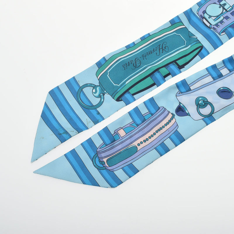 HERMES エルメス ツイリー  COLLIER DE CHIEN ブロン/ターコイズ/ヴェール レディース シルク100％ スカーフ Bランク 中古 銀蔵