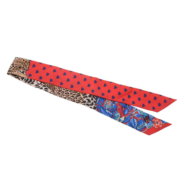 HERMES エルメス ツイリー JUNGLE LOVE LOVE ルージュ/マリン/フォーブ レディース シルク100％ スカーフ Aランク 中古 銀蔵