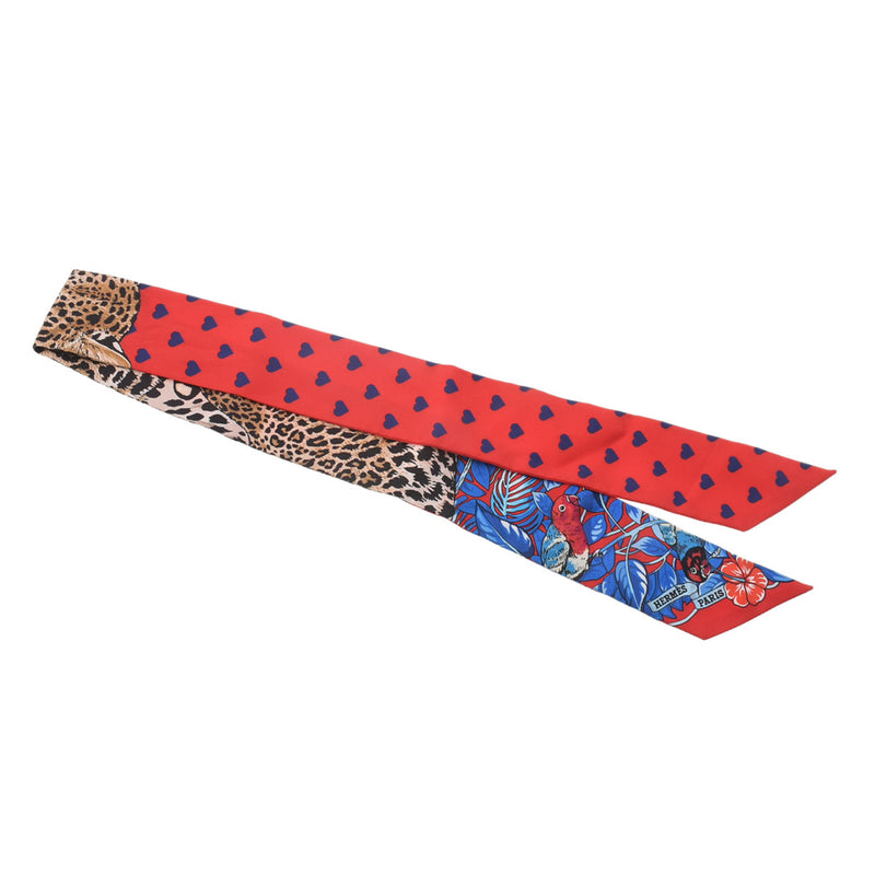 HERMES エルメス ツイリー JUNGLE LOVE LOVE ルージュ/マリン/フォーブ レディース シルク100％ スカーフ Aランク 中古 銀蔵