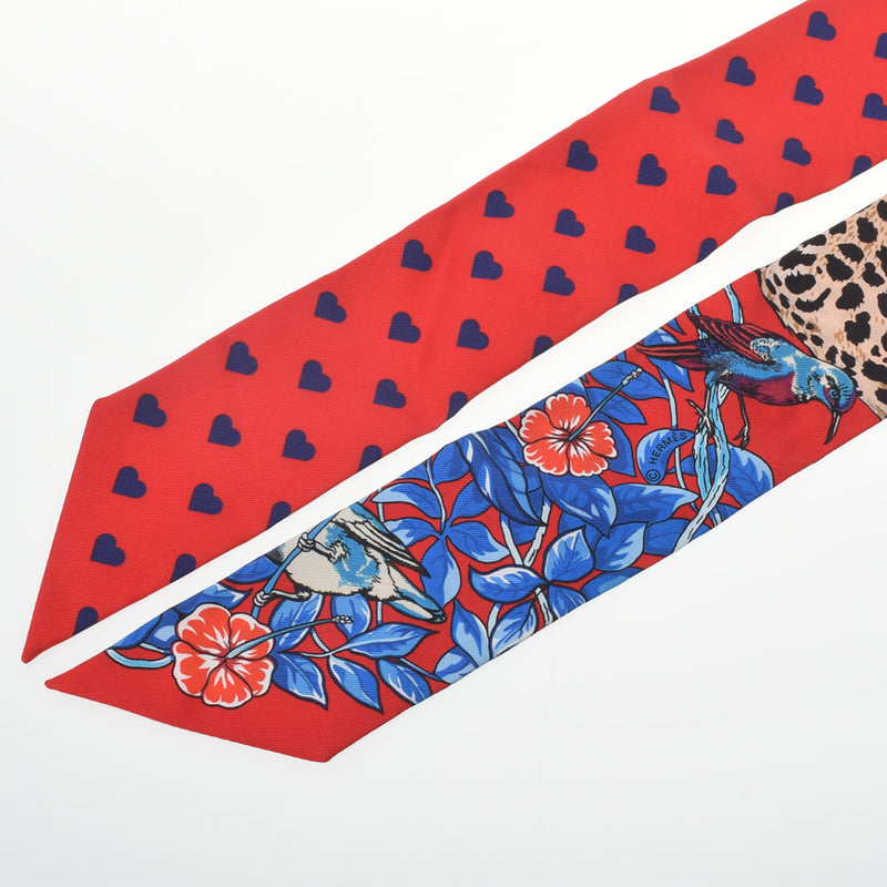 HERMES エルメス ツイリー JUNGLE LOVE LOVE ルージュ/マリン/フォーブ レディース シルク100％ スカーフ Aランク 中古 銀蔵