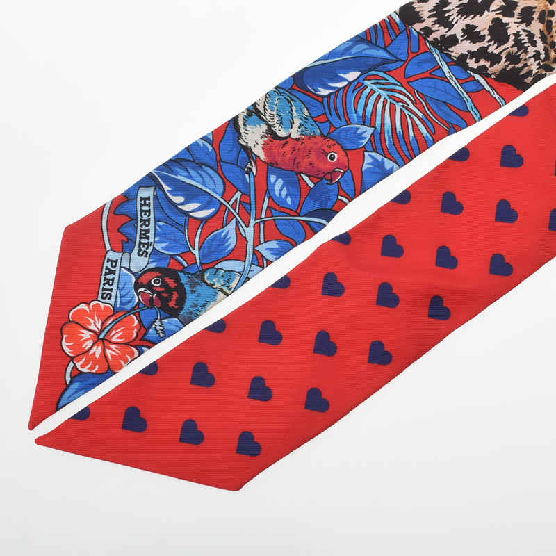 HERMES エルメス ツイリー JUNGLE LOVE LOVE ルージュ/マリン/フォーブ レディース シルク100％ スカーフ Aランク 中古 銀蔵