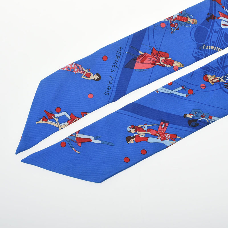 HERMES エルメス ツイリー EX-LIBRIS LES PARISIENNES ブルーロイ/ルージュ/シエル レディース シルク100％ スカーフ Aランク 中古 銀蔵