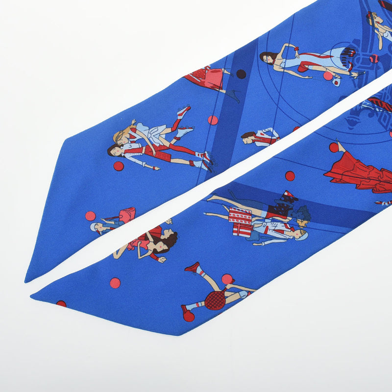 HERMES エルメス ツイリー EX-LIBRIS LES PARISIENNES ブルーロイ/ルージュ/シエル レディース シルク100％ スカーフ Aランク 中古 銀蔵