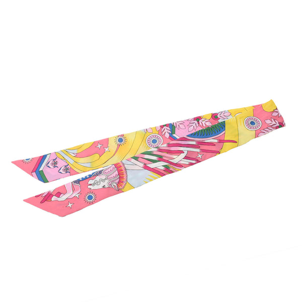 HERMES エルメス ツイリー LA SOURCE DE PEGASE ペガサスの源泉 ローズヴィフ/ジョーヌヴィフ/ブルーロイヤル レディース シルク100％ スカーフ Aランク 中古 銀蔵