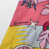 HERMES エルメス ツイリー LA SOURCE DE PEGASE ペガサスの源泉 ローズヴィフ/ジョーヌヴィフ/ブルーロイヤル レディース シルク100％ スカーフ Aランク 中古 銀蔵