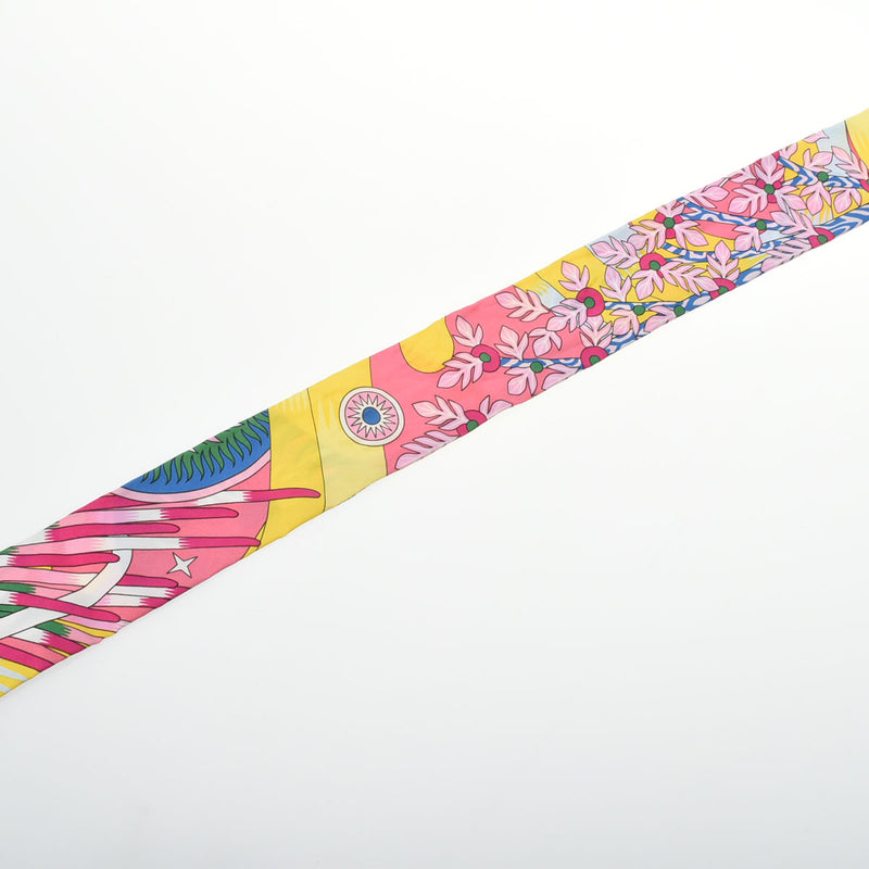 HERMES エルメス ツイリー LA SOURCE DE PEGASE ペガサスの源泉 ローズヴィフ/ジョーヌヴィフ/ブルーロイヤル レディース シルク100％ スカーフ Aランク 中古 銀蔵