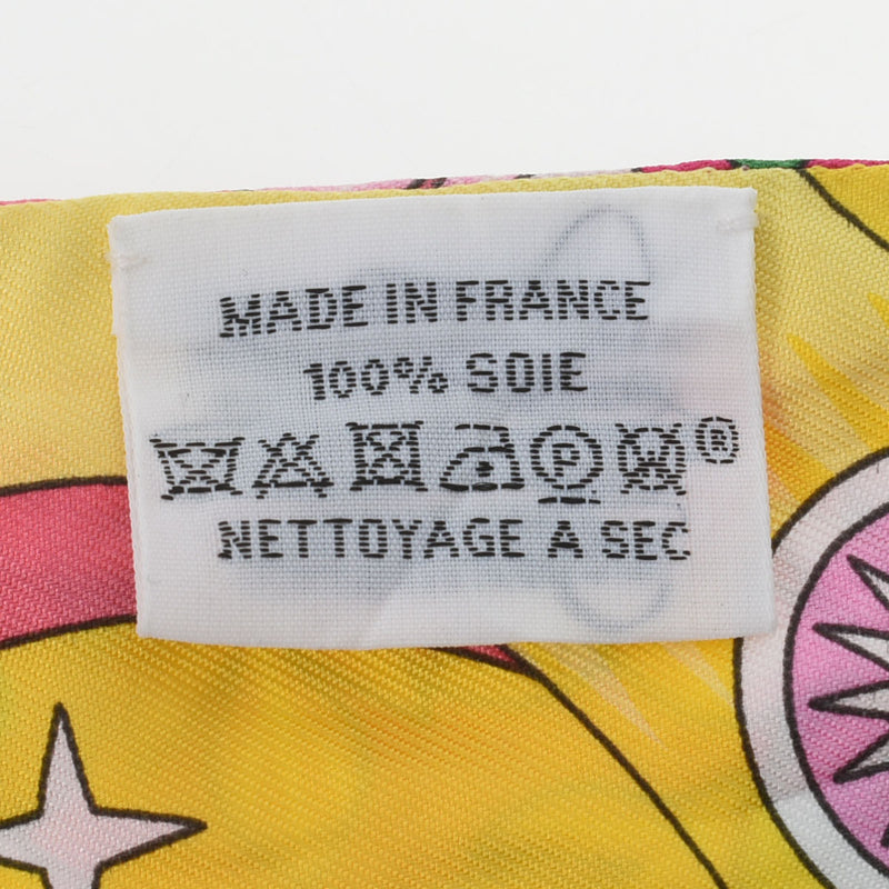 HERMES エルメス ツイリー LA SOURCE DE PEGASE ペガサスの源泉 ローズヴィフ/ジョーヌヴィフ/ブルーロイヤル レディース シルク100％ スカーフ Aランク 中古 銀蔵