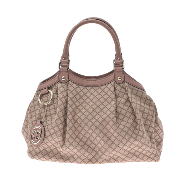GUCCI グッチ スーキー ディアマンテ ベージュ/ピンクベージュ シルバー金具 211944 レディース キャンバス レザー ハンドバッグ Aランク 中古 銀蔵