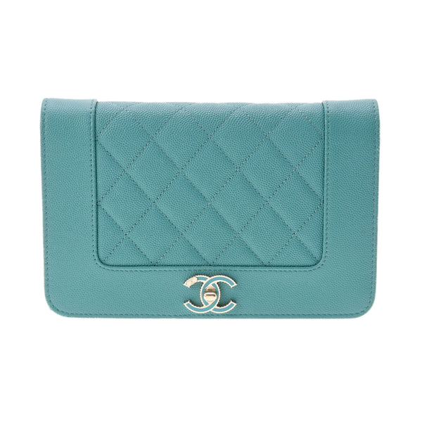 CHANEL シャネル マドモアゼル チェーンウォレット キャビアスキン シャネルマドモアゼル チェーンウォレット ターコイズ ゴールド金具
