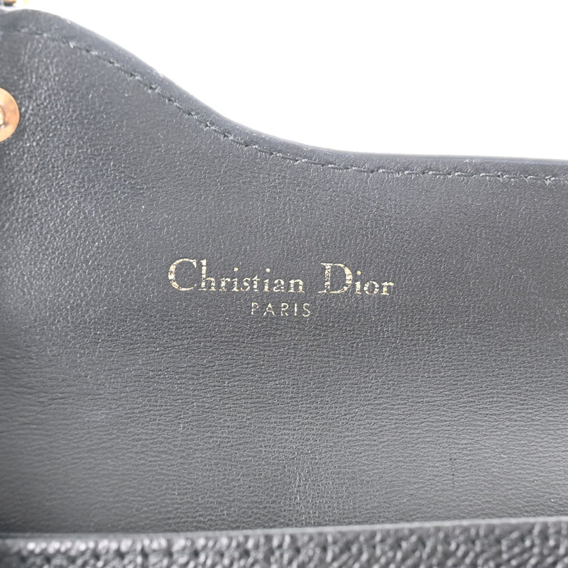 CHRISTIAN DIOR クリスチャンディオール サドルフラップ 黒 ゴールド金具 レディース レザー型押し カードケース ABランク 中古 銀蔵