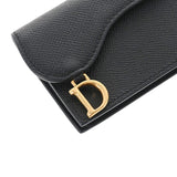 CHRISTIAN DIOR クリスチャンディオール サドルフラップ 黒 ゴールド金具 レディース レザー型押し カードケース ABランク 中古 銀蔵