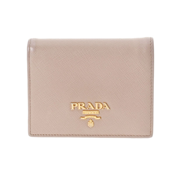 PRADA プラダ ピンク/白 ゴールド金具 レディース サフィアーノ 二つ折り財布 Bランク 中古 銀蔵