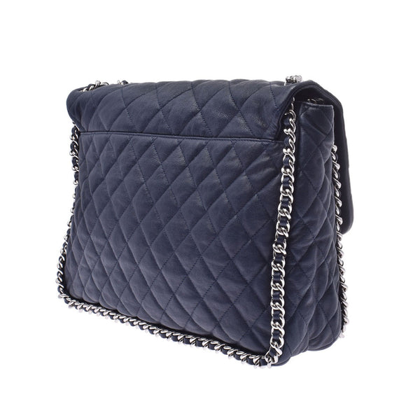 Chanel Maestro chain around Shoulder Bag Navy silver hardware Womens Soft calf shoulder bag