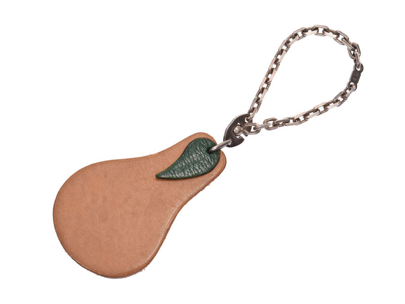 Hermes keychain pear-shaped / green women'S men'S SV leather bag charm B-rank HERMES used silver