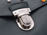 VR074C メンズレディースサフィアーノ B rank PRADA guarantee used silver storehouse of Prada clutch bag bijou Green line