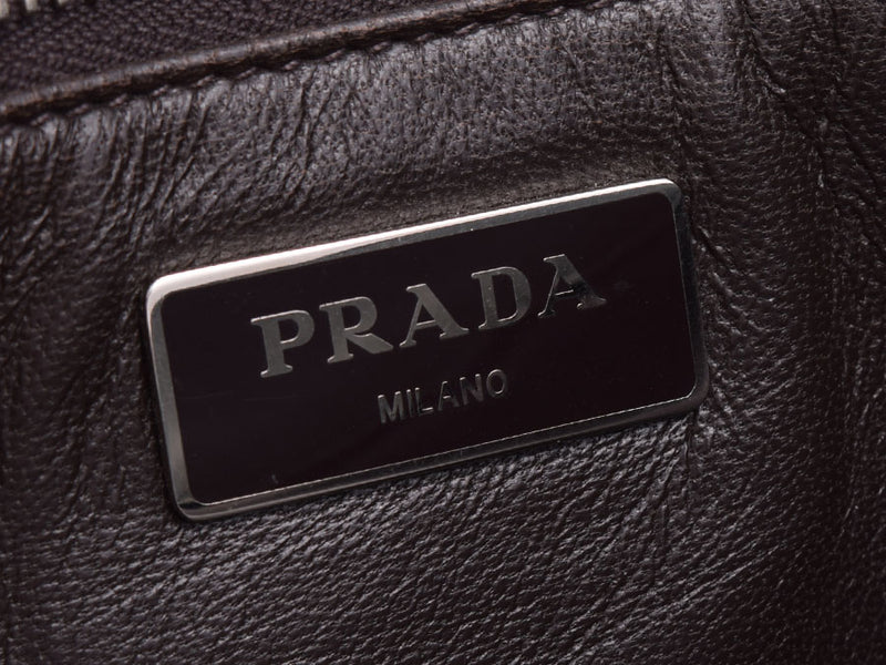 VR074C メンズレディースサフィアーノ B rank PRADA guarantee used silver storehouse of Prada clutch bag bijou Green line