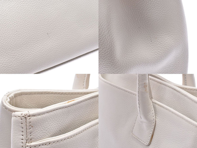 Chanel 2.55 Executive Tote Bag White Ladies Soft Caviar Skin B Rank CHANEL Used Ginzo