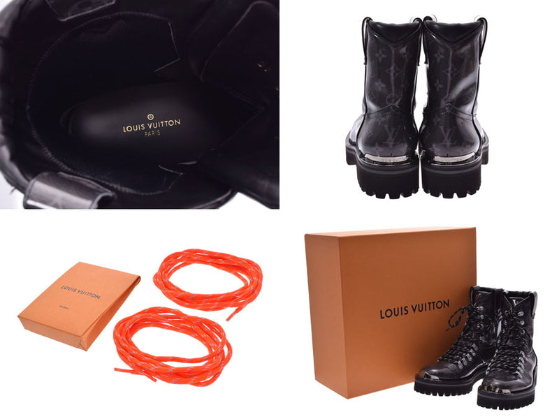 Louis Vuitton outrade line Lace Up Boots Black Size 7 men's Monogram glaze canvas