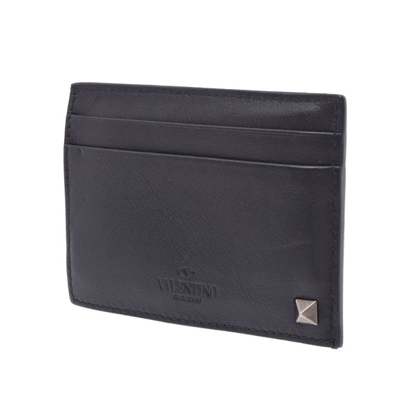 Valentino Garavani Card Case with ID Case Studs Black Unisex Leather Pass Case Used