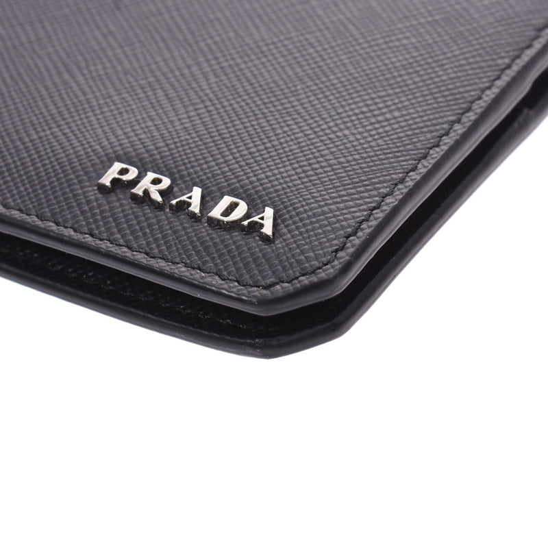 PRADA プラダ二つ折り札入れ 
 黒×シルバー金具 メンズ サフィアーノ 札入れ
 
 中古