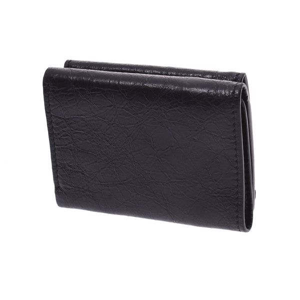 BALENCIAGA Classic Mini Wallet Black x Silver Hardware Ladies Leather Tri-fold Wallet Used