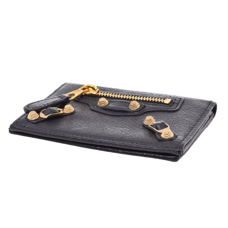 BALENCIAGA giant pass case black gold metal fittings unisex leather card case 285374 used