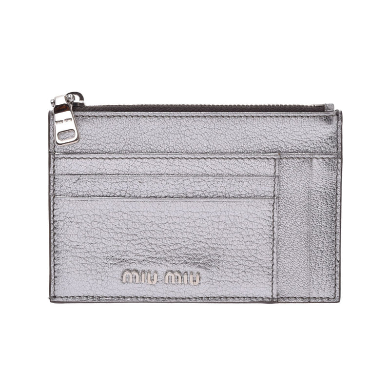 Miumu mulu coin case and card case silver (CroMo) women's leather (Madras) card case 5mc446