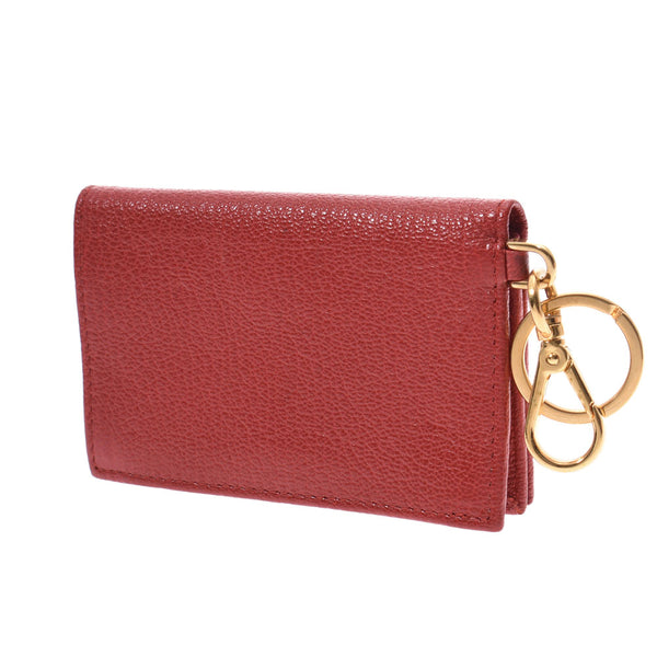 MIUMIU Card case with key ring red gold metal fittings ladies leather card case used