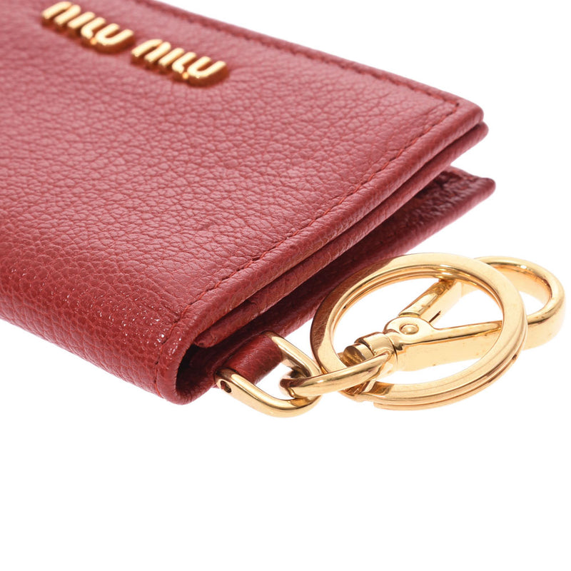 Card case with Miu Miu key ring Red gold metal fittings Women s