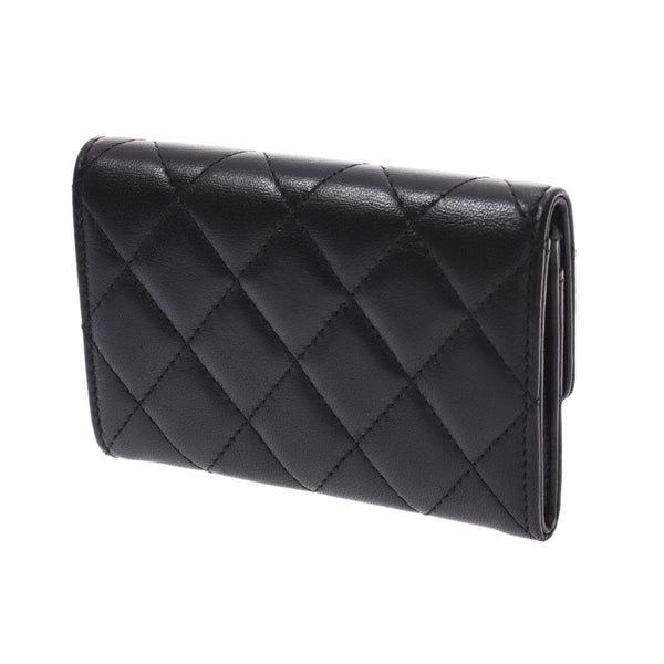 Chanel Matrasse Card Case Black Ladies Lambskin Business Card Holder CHANEL Used