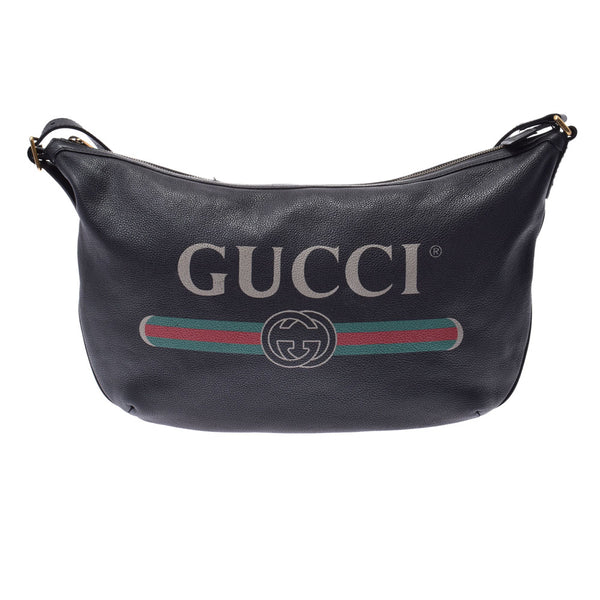 GUCCI Gucci Half Moon Shoulder Bag GUCCI Print Hobo Black Unisex Leather Shoulder Bag 523588 Used