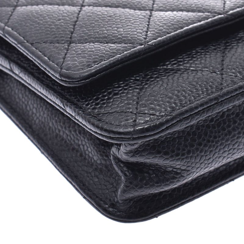 Chanel Chain Wallet Shoulder Bag Matrasse Black x Silver Hardware Ladies Caviar Skin Long Wallet CHANEL Used