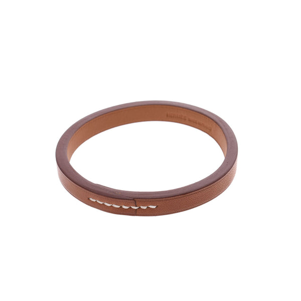 HERMES brown X engraved (around 2016) engraved unisex leather bracelet used